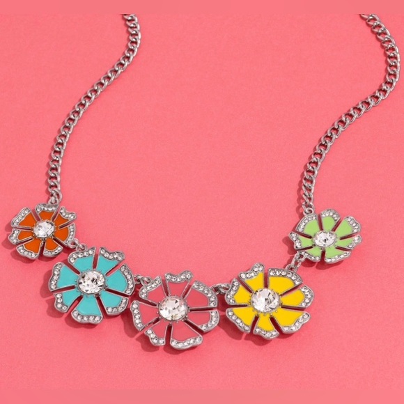 Jewelry - Multi Color Flower Necklace with Rhinestones